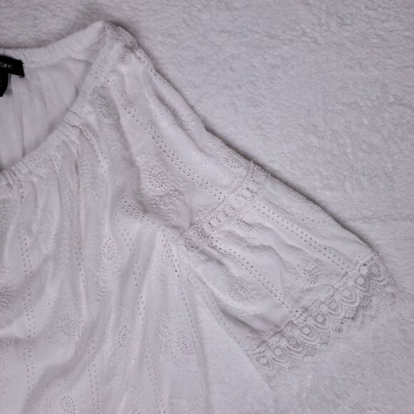 Karen Kane Boho Peasant Dress White Eyelet Lace Flowy Cottagecore Womens Small‎ - Picture 3 of 11